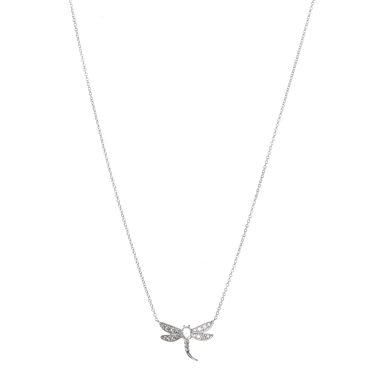 Tiffany Platinum Diamond Enchant Dragonfly Pendant Necklace 1 of 8