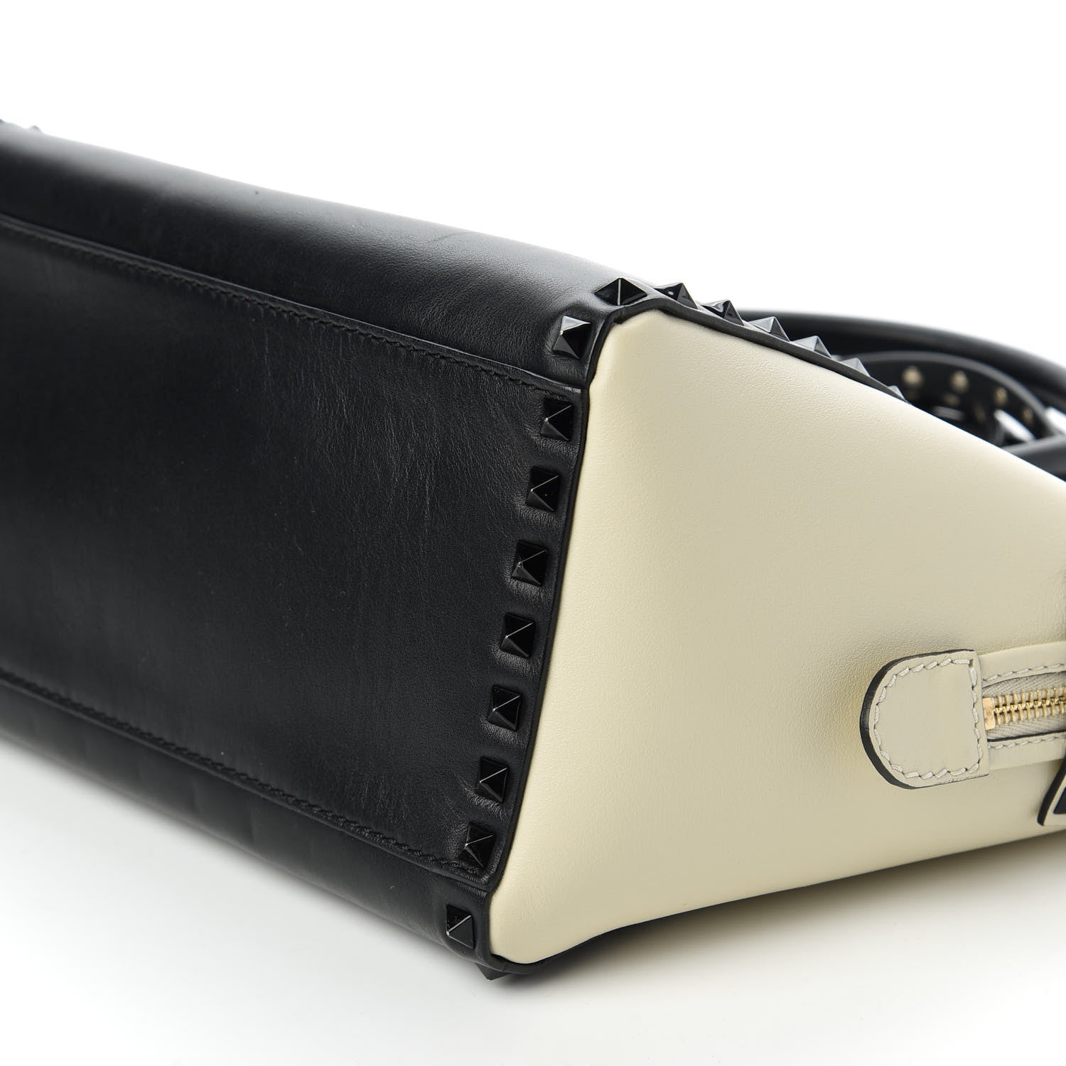 Valentino Garavani Vitello Bi-Color Small Rockstud Double Handle Tote Ivory Black 7 of 10