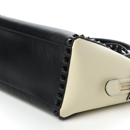 Valentino Garavani Vitello Bi-Color Small Rockstud Double Handle Tote Ivory Black 7 of 10