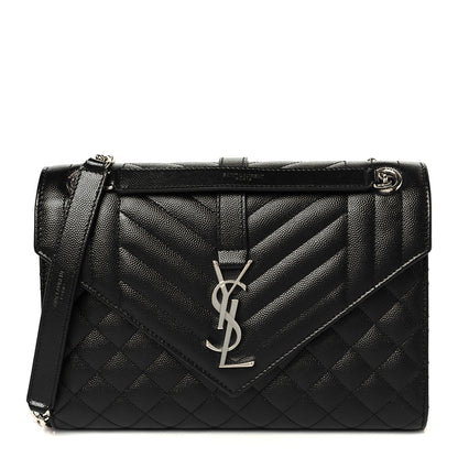 Saint Laurent Grain De Poudre Textured Mixed Matelasse Triquilt Medium Monogram Satchel Black 1 of 11