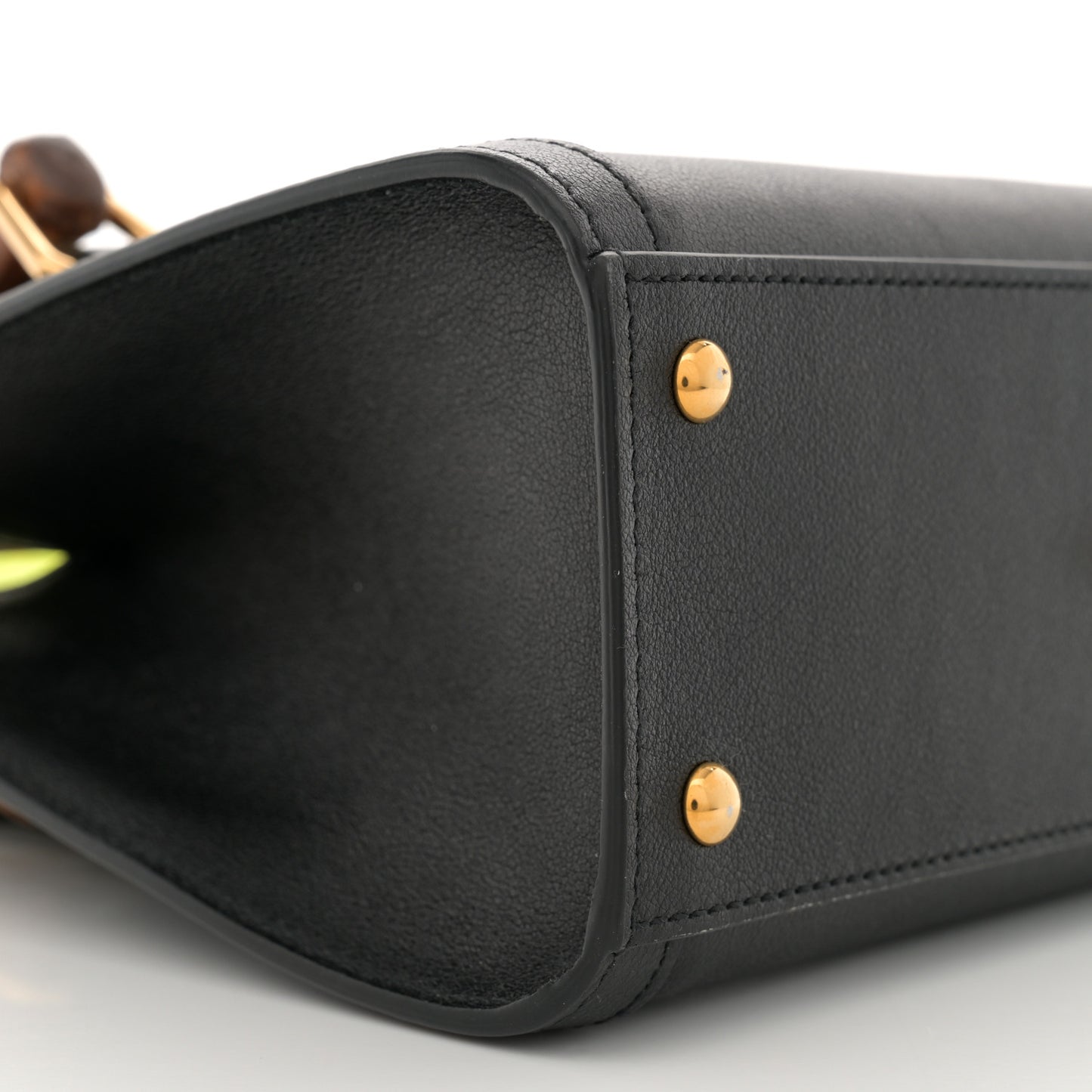 Wonka Grain Calfskin Mini Diana Tote Bag Black Yellow Fluo