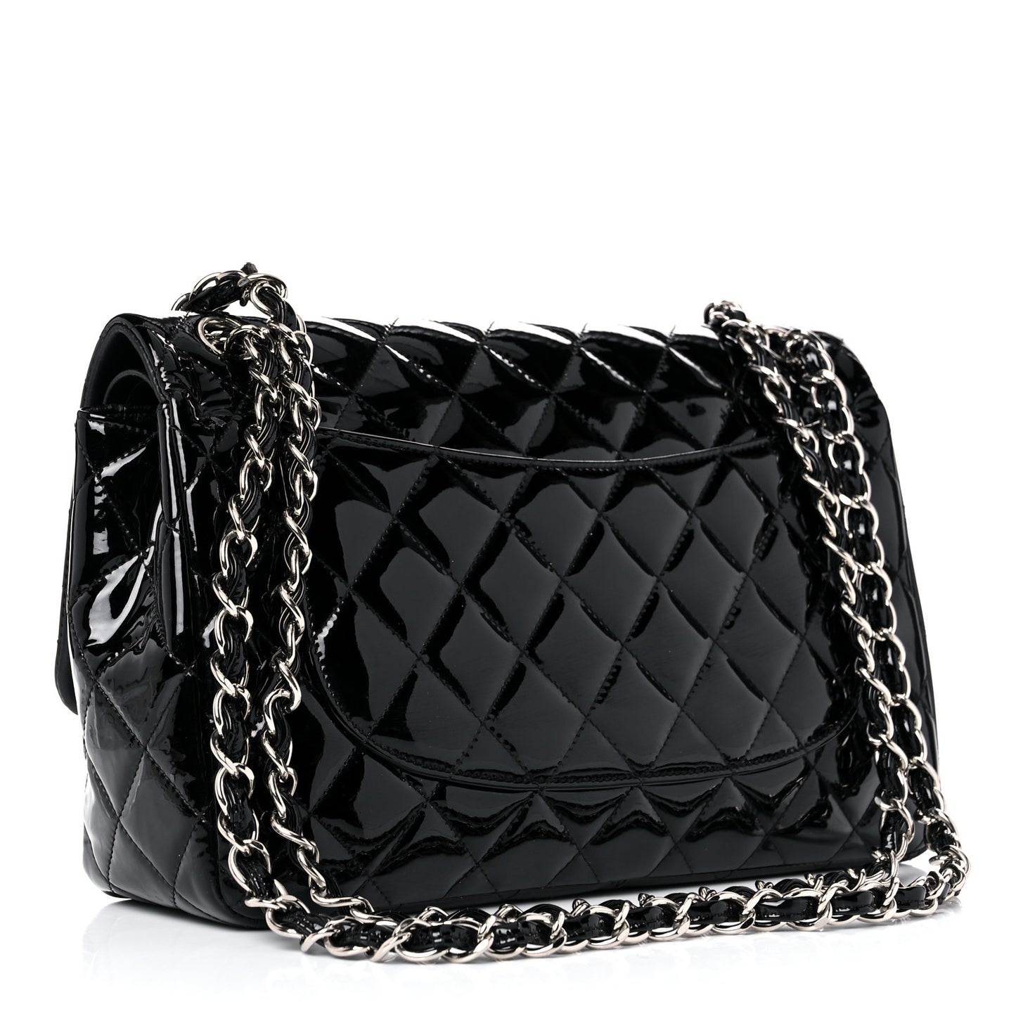Patent Quilted Jumbo Double Flap Black