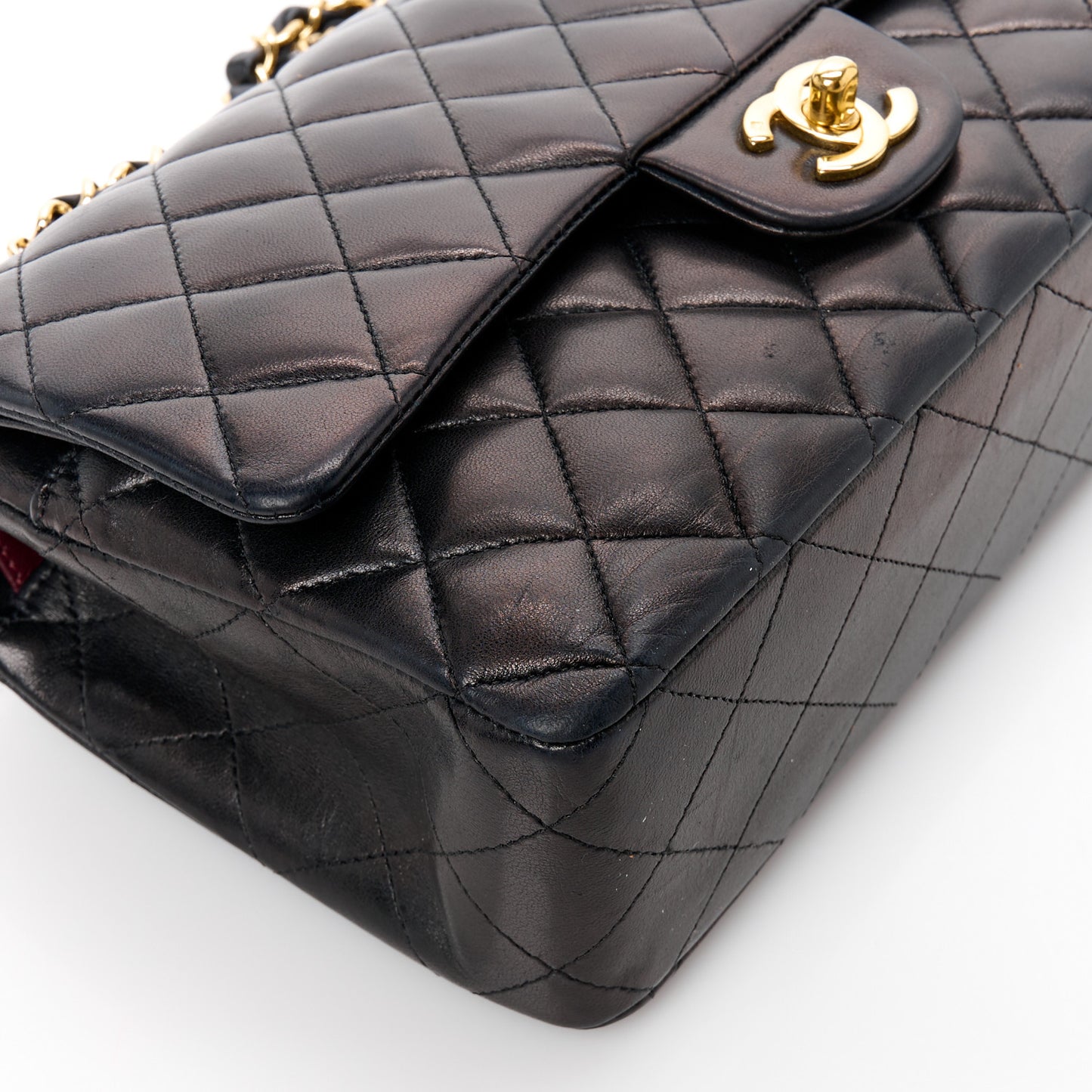 Lambskin Quilted Medium Double Flap Black
