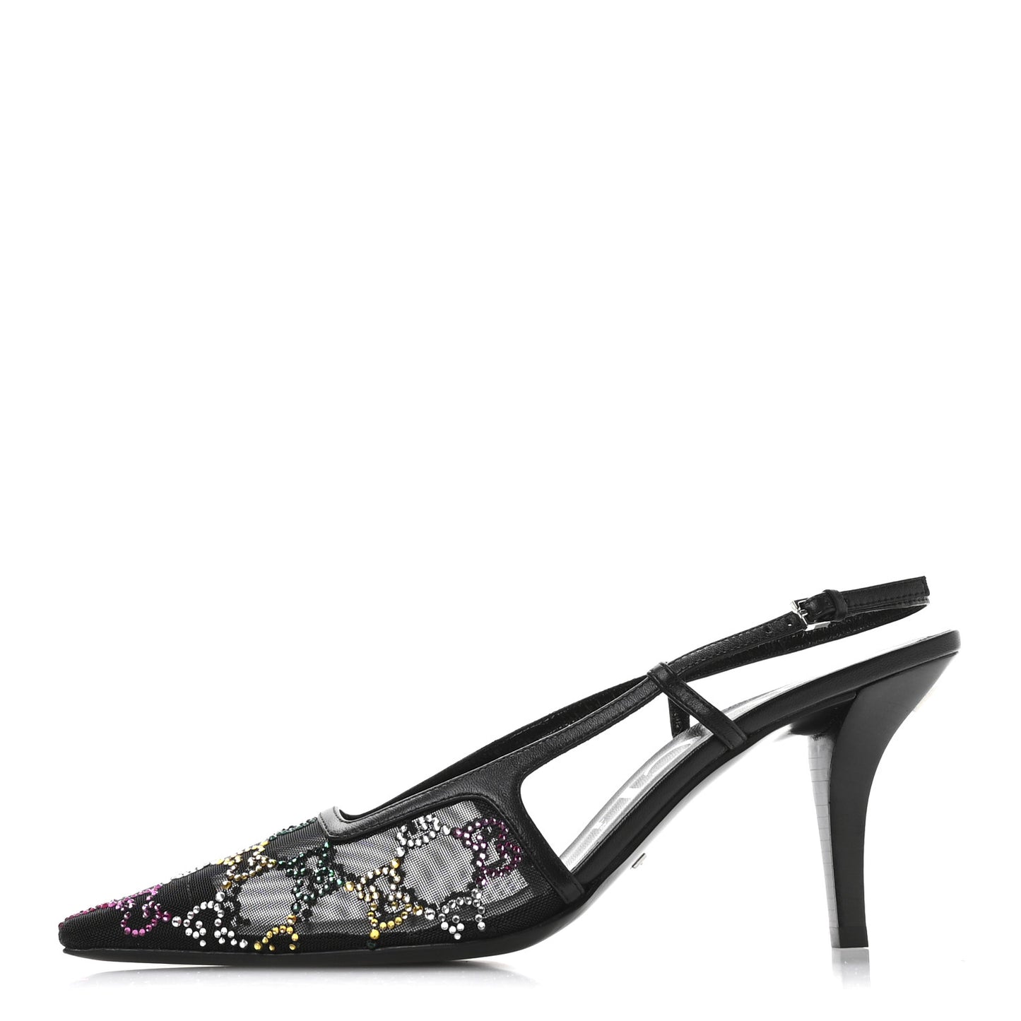 Tela Retino Nappa Charlotte Crystal GG Monogram Square G 75mm Slingback Pumps 39.5 Black