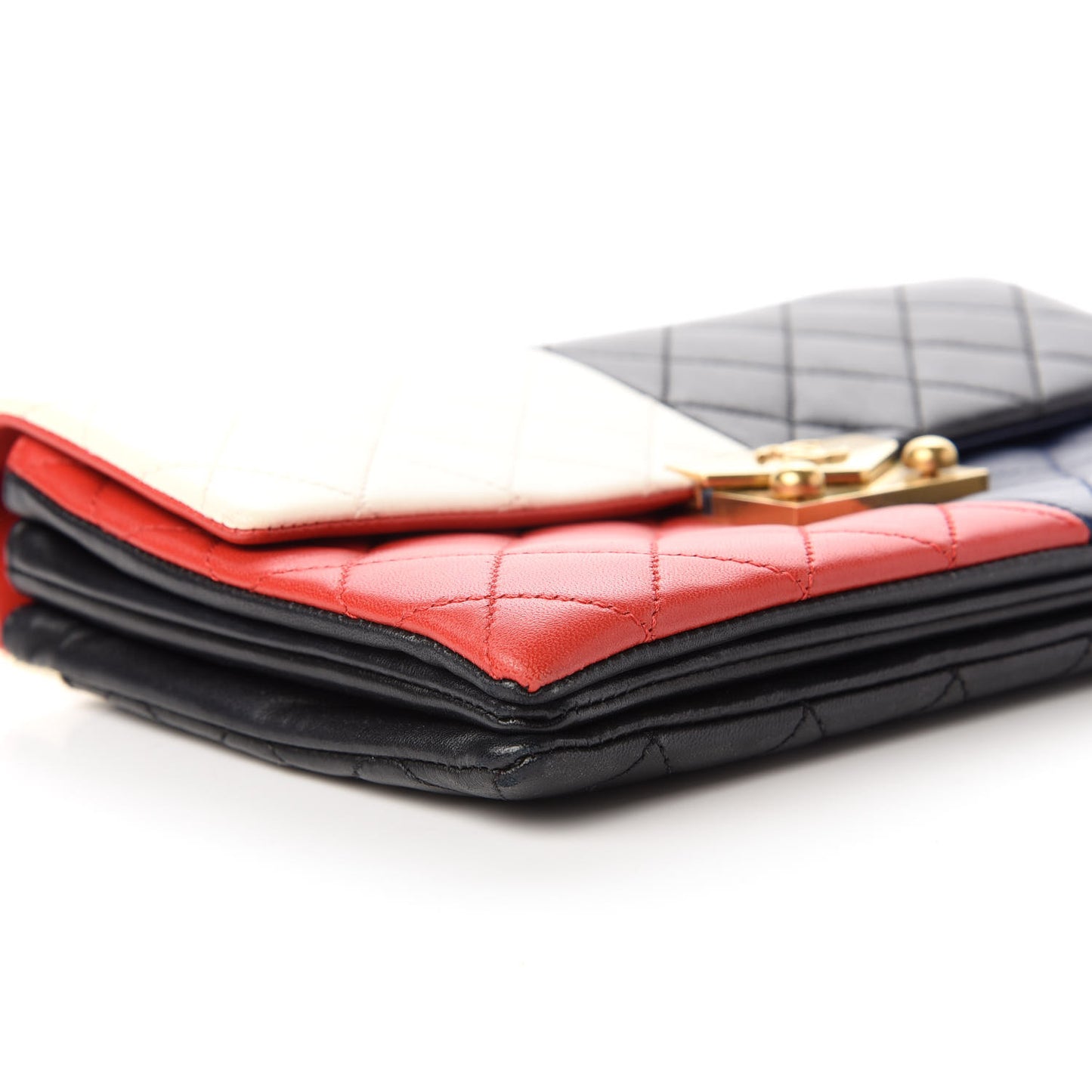Lambskin Quilted Colorblock Pagoda Flap Black White Red Navy