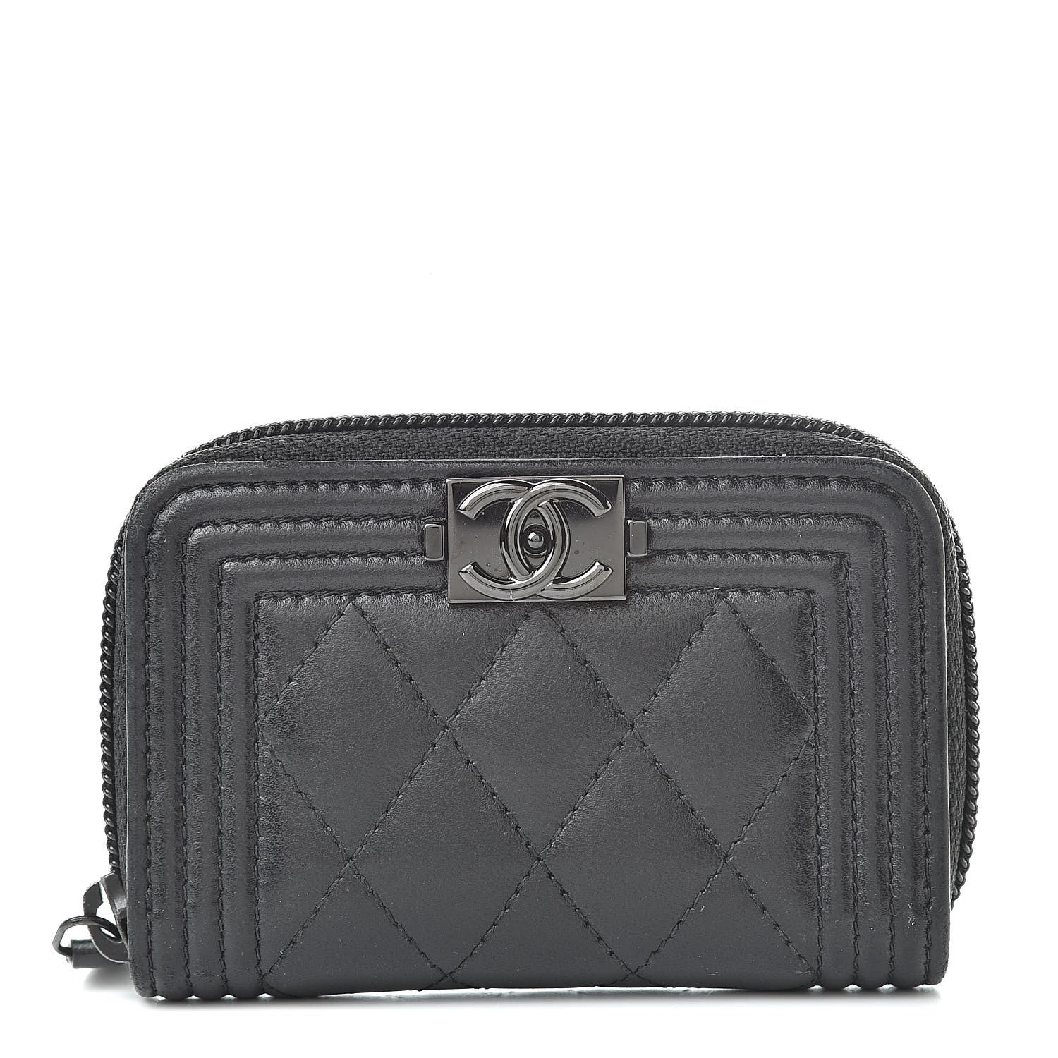 Chanel Lambskin Quilted Zip Around Boy Coin Purse Wallet So Black 1 of 12