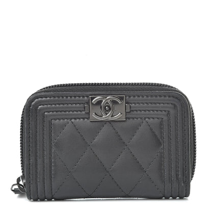 Chanel Lambskin Quilted Zip Around Boy Coin Purse Wallet So Black 1 of 12