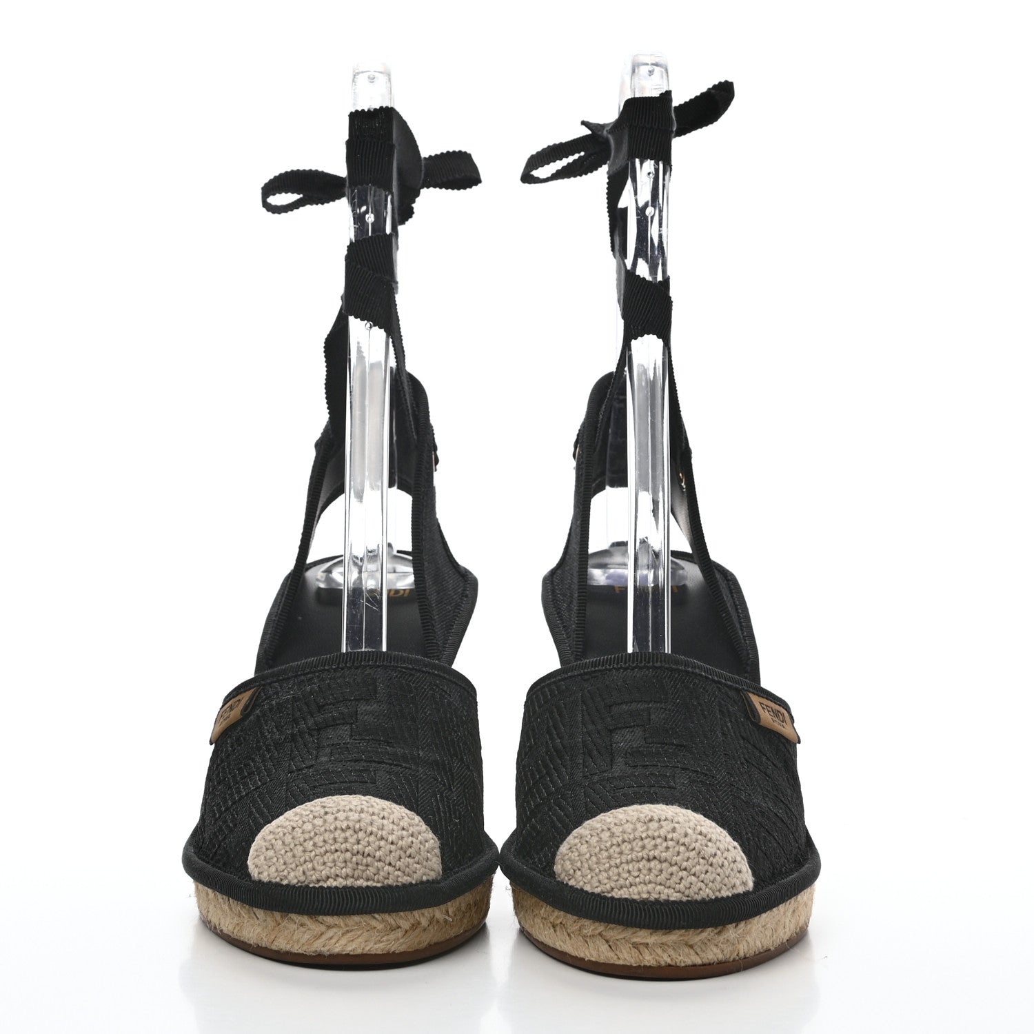 Fendi Canvas FF Embroidered Roma Ankle Wrap Espadrille Wedges 38 Black 2 of 8