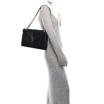 Saint Laurent Grain De Poudre Matelasse Chevron Large Monogram Satchel Black 2 of 9