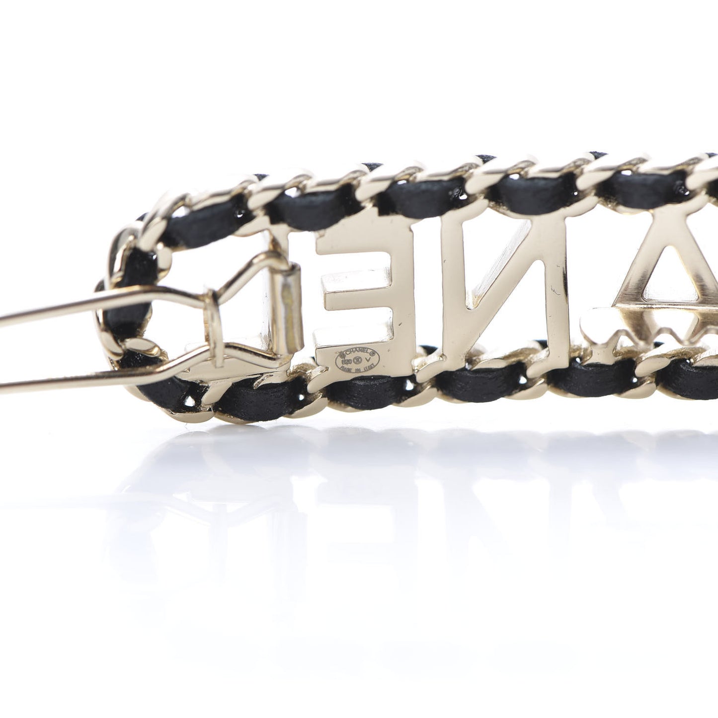 Metal Lambskin Vintage Allure Logo Hair Clip Black Gold