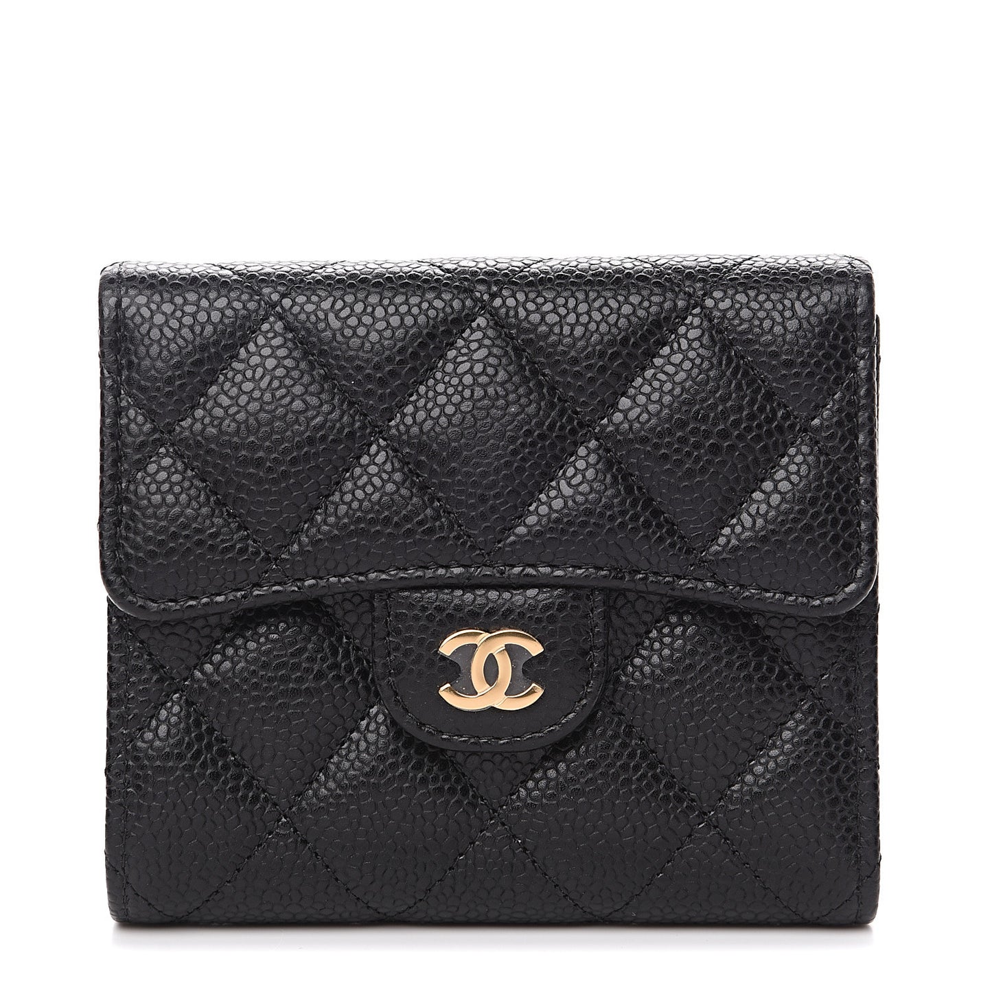 Caviar Quilted Compact Flap Wallet Black