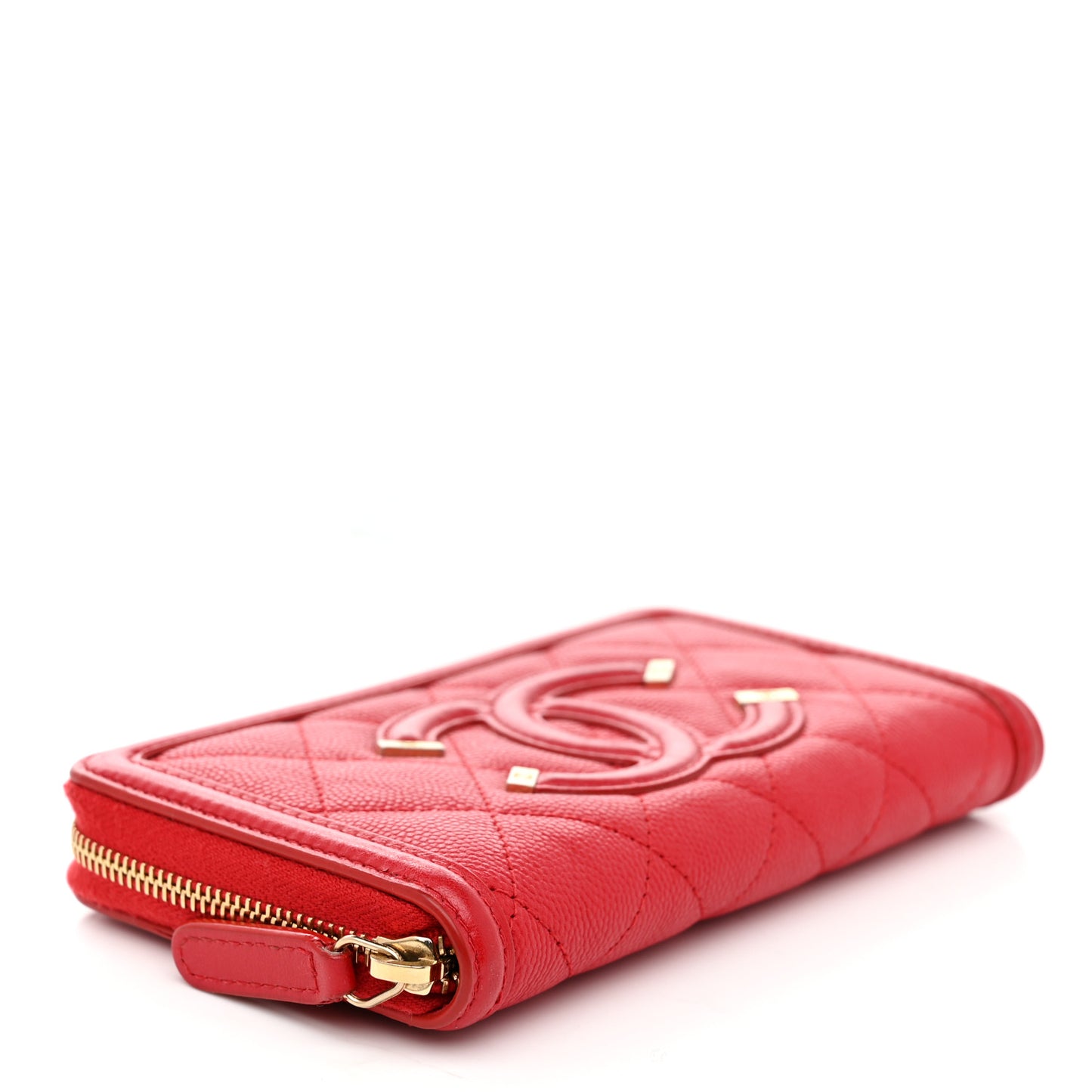 Caviar Quilted Medium Filigree Zip Around Wallet Dark Red