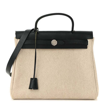 Hermes Toile Vache Calfskin Herbag 30 PM Natural Black 1 of 11