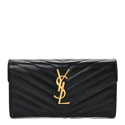 Saint Laurent Grain De Poudre Matelasse Chevron Monogram Flap Wallet Black 1 of 10