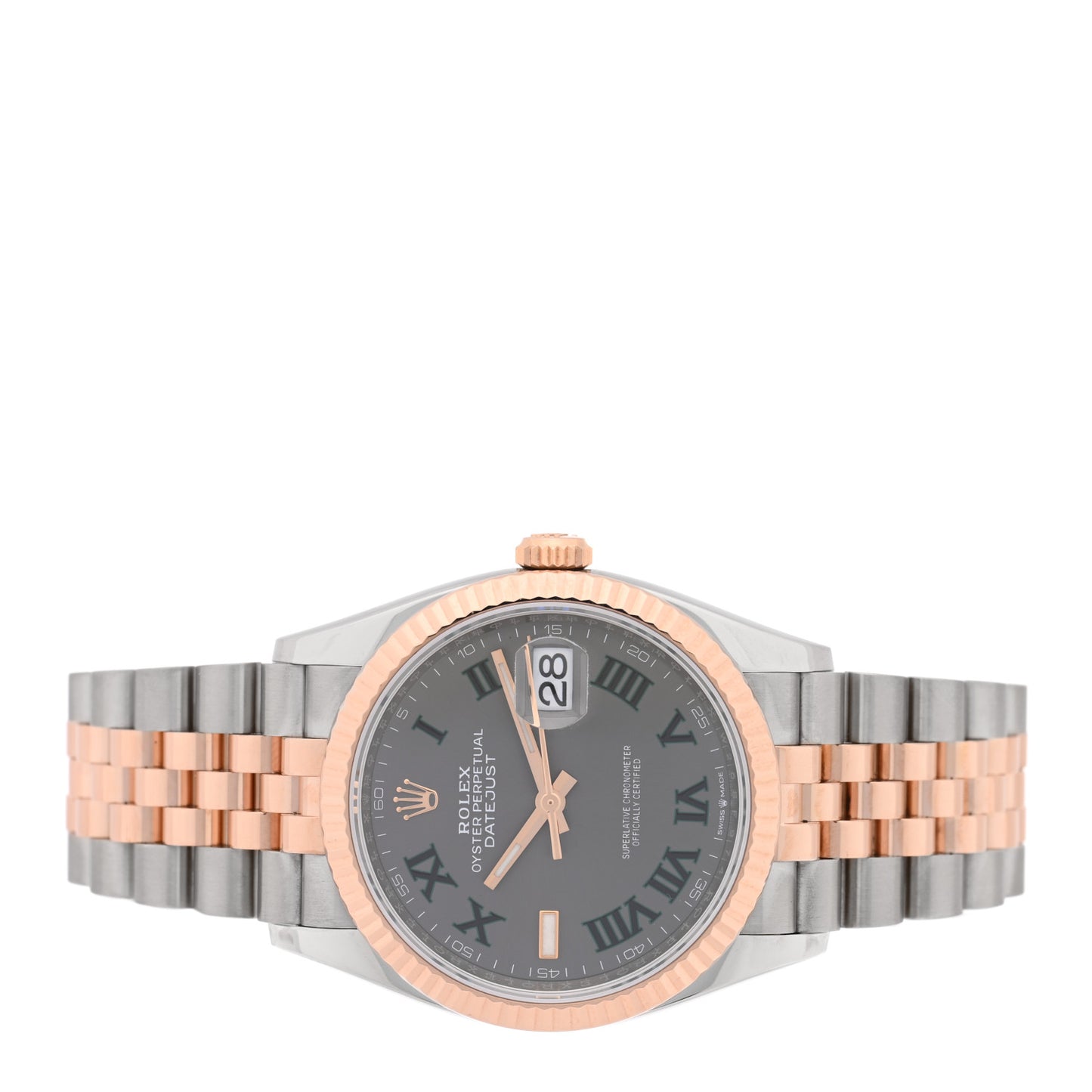 Stainless Steel 18K Everose Gold 36mm Oyster Perpetual Wimbledon Datejust Watch Slate 126231 Slate