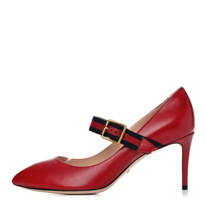 Gucci Malaga Kid Sylvie Web Mid Heel Pumps 38 Hibiscus Red 1 of 13