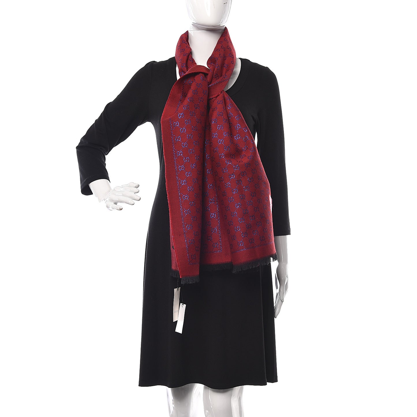 Wool Silk Jacquard GG Monogram Stenix Scarf Red Sky Blue