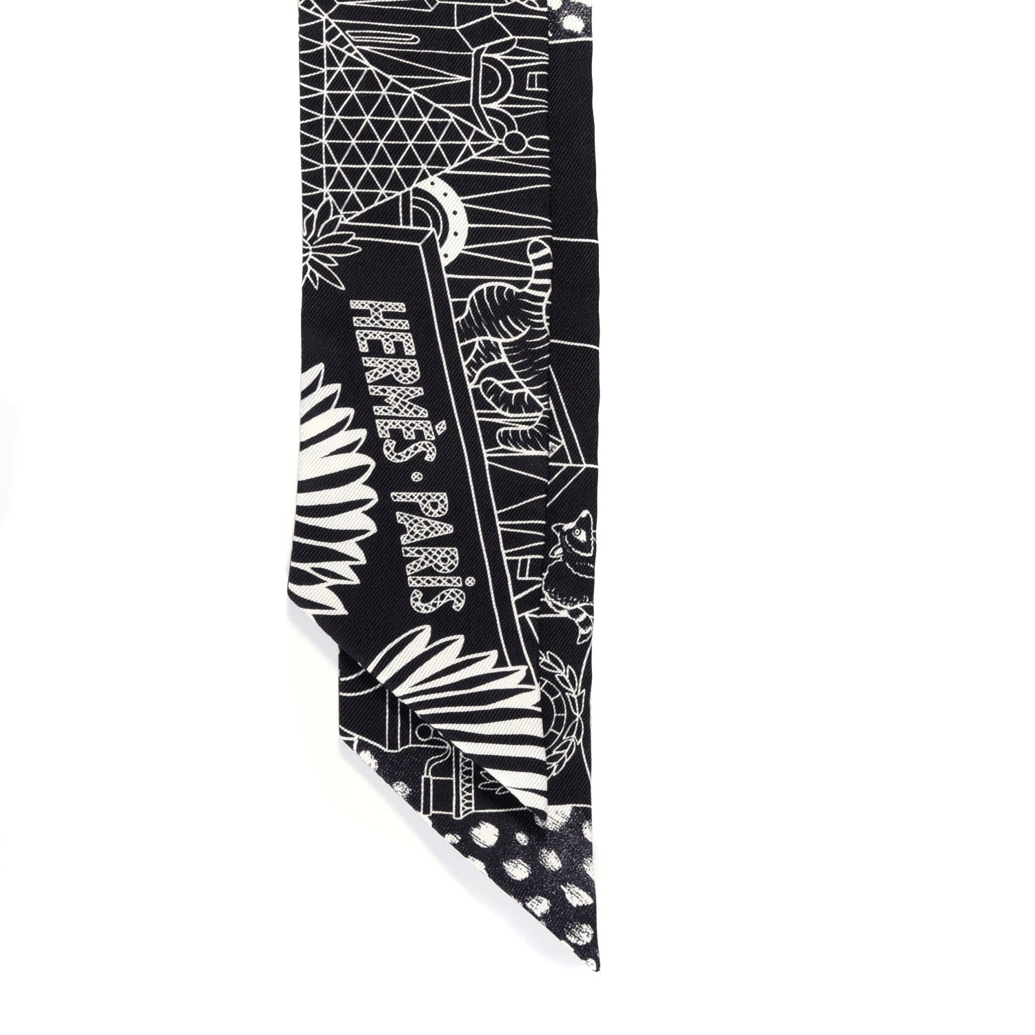 Hermes Silk Animapolis Twilly Black White 3 of 4