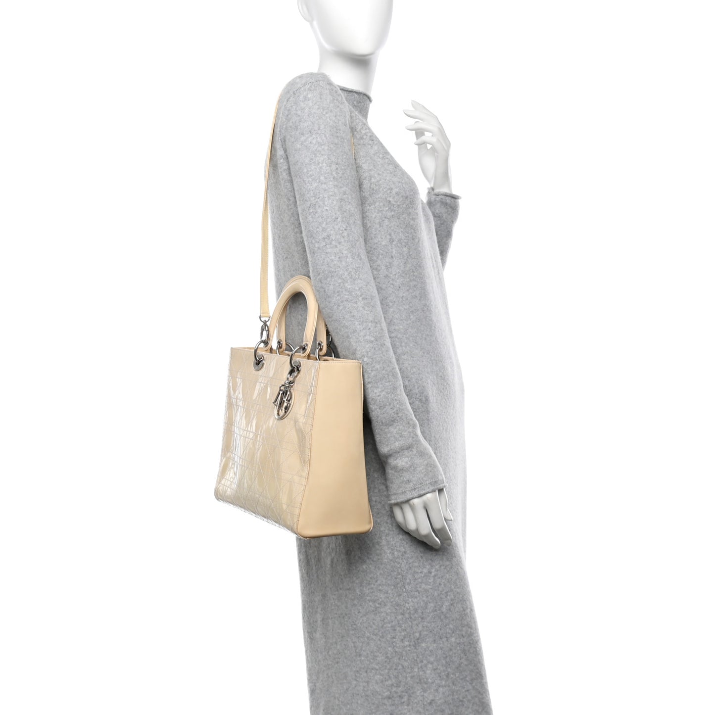 Patent Cannage Stitched Large Lady Dior Beige