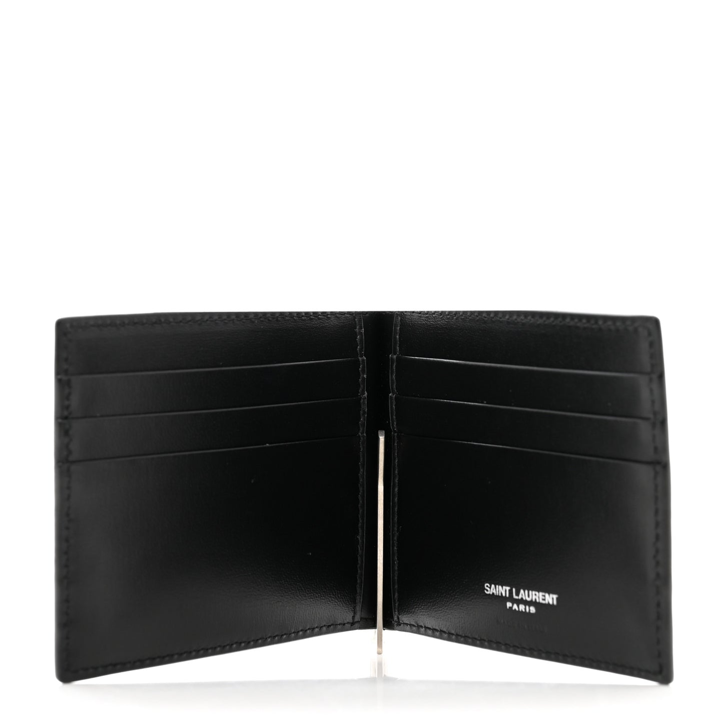Shiny Calfskin Tiny Cassandre Bill Clip Wallet Black