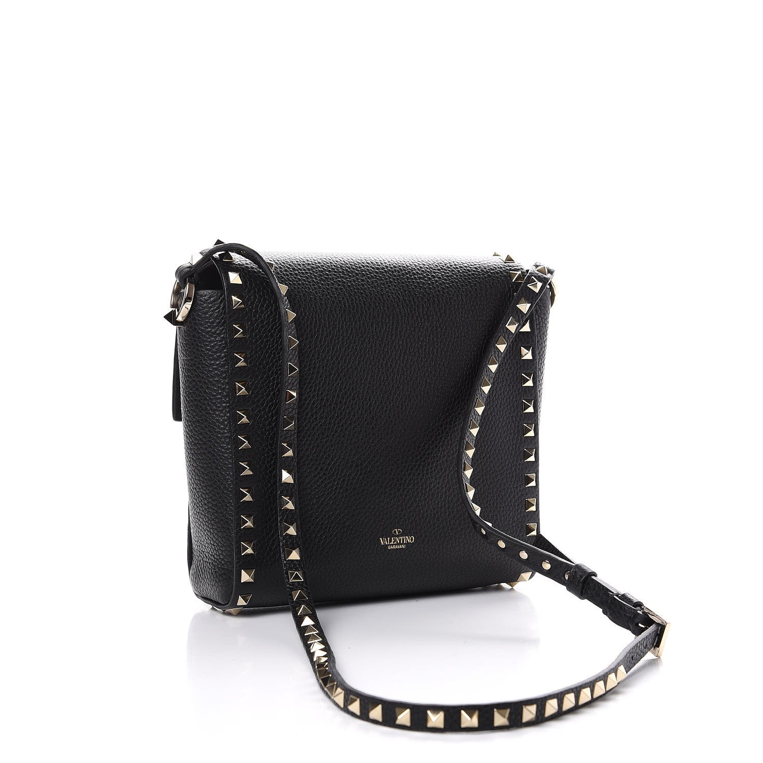 Valentino Garavani Pebbled Calfskin Rockstud Flip Lock Flap Messenger Black 2 of 9