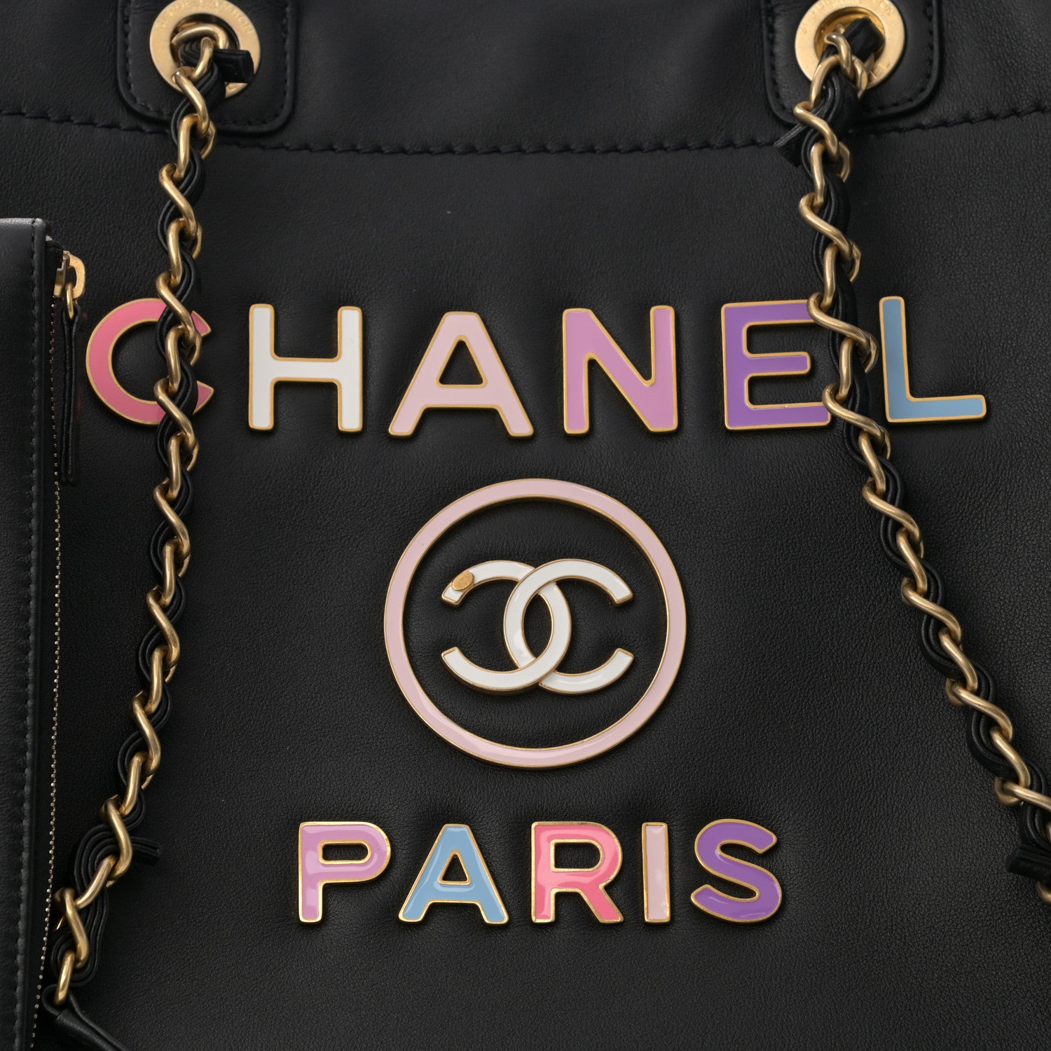 Chanel Calfskin Medium Deauville Tote Black Multicolor 9 of 12