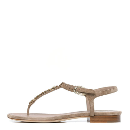 Chanel Suede Calfskin Chain Thong Sandals 37 Beige 1 of 5