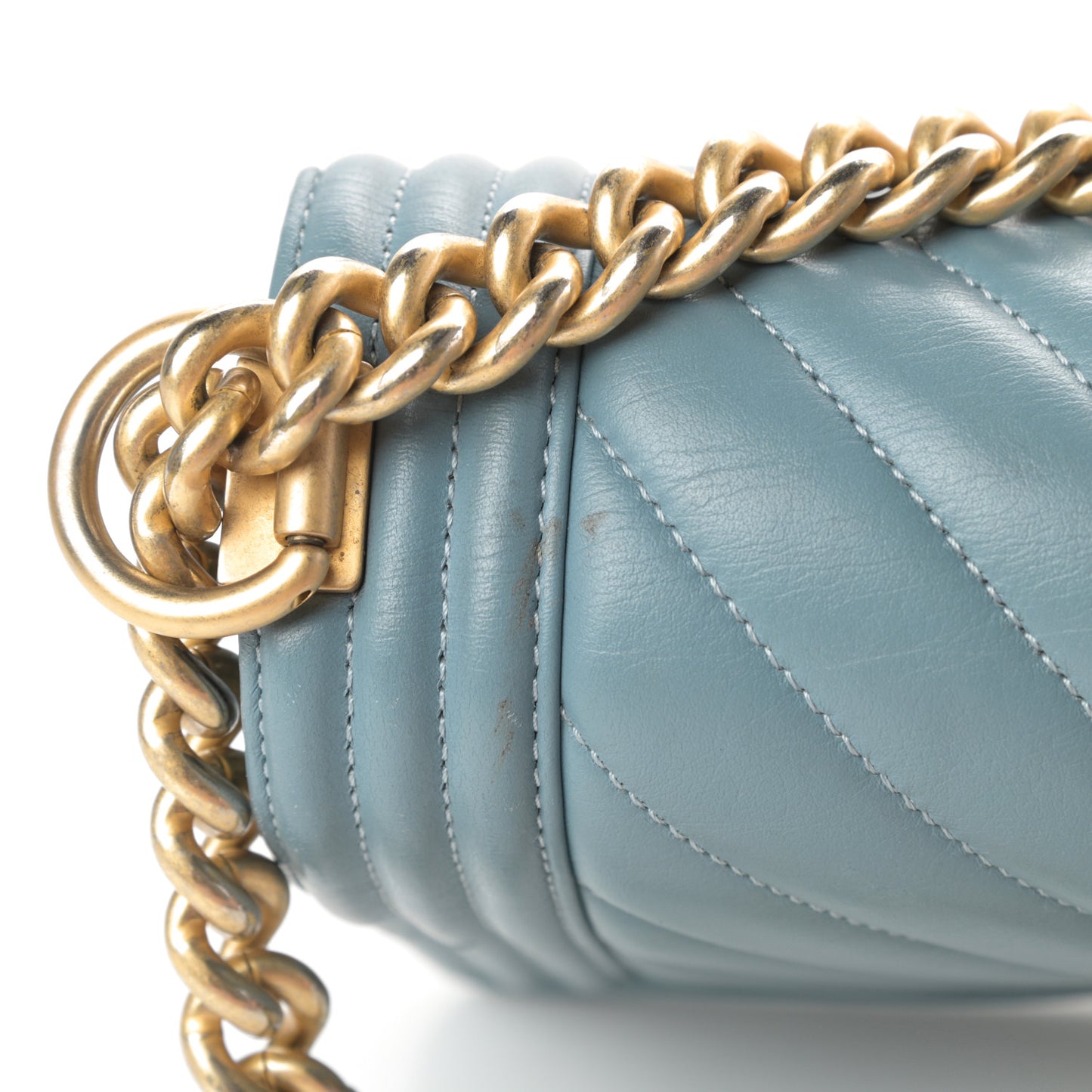 Calfskin Chevron Quilted Medium Boy Flap Blue