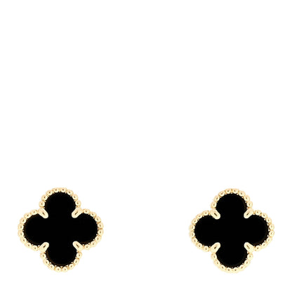 Van Cleef & Arpels 18K Yellow Gold Black Onyx Sweet Alhambra Earrings 1 of 5