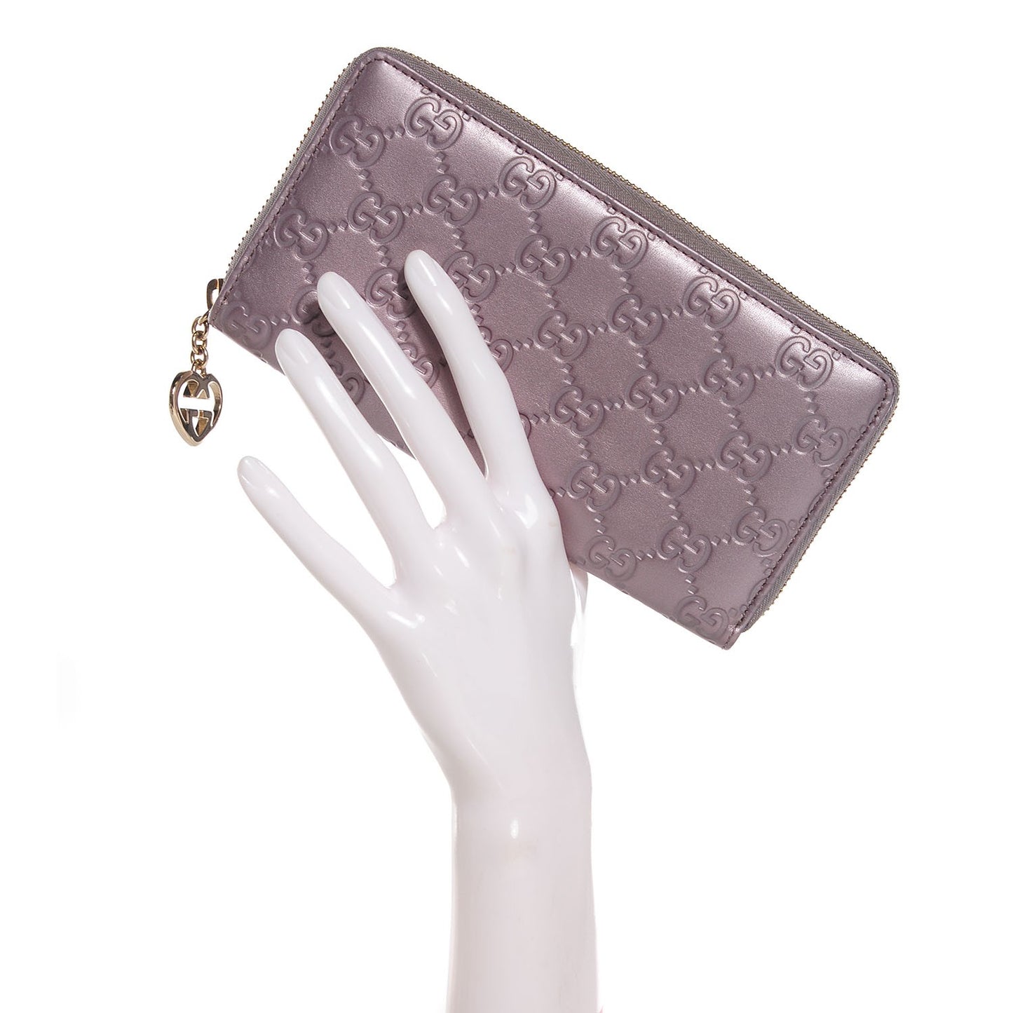 Metallic Soft Guccissima Margaux Calfskin Lovely Zip Around Wallet Senanque