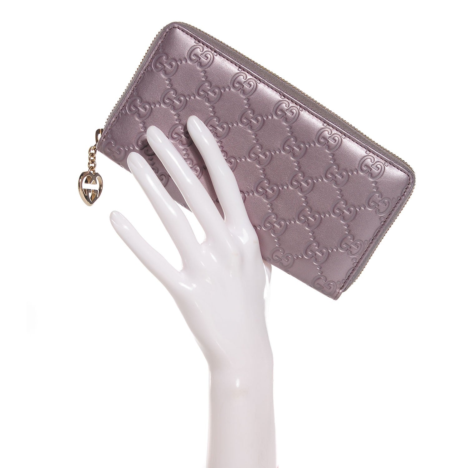 Gucci Metallic Soft Guccissima Margaux Calfskin Lovely Zip Around Wallet Senanque 2 of 8