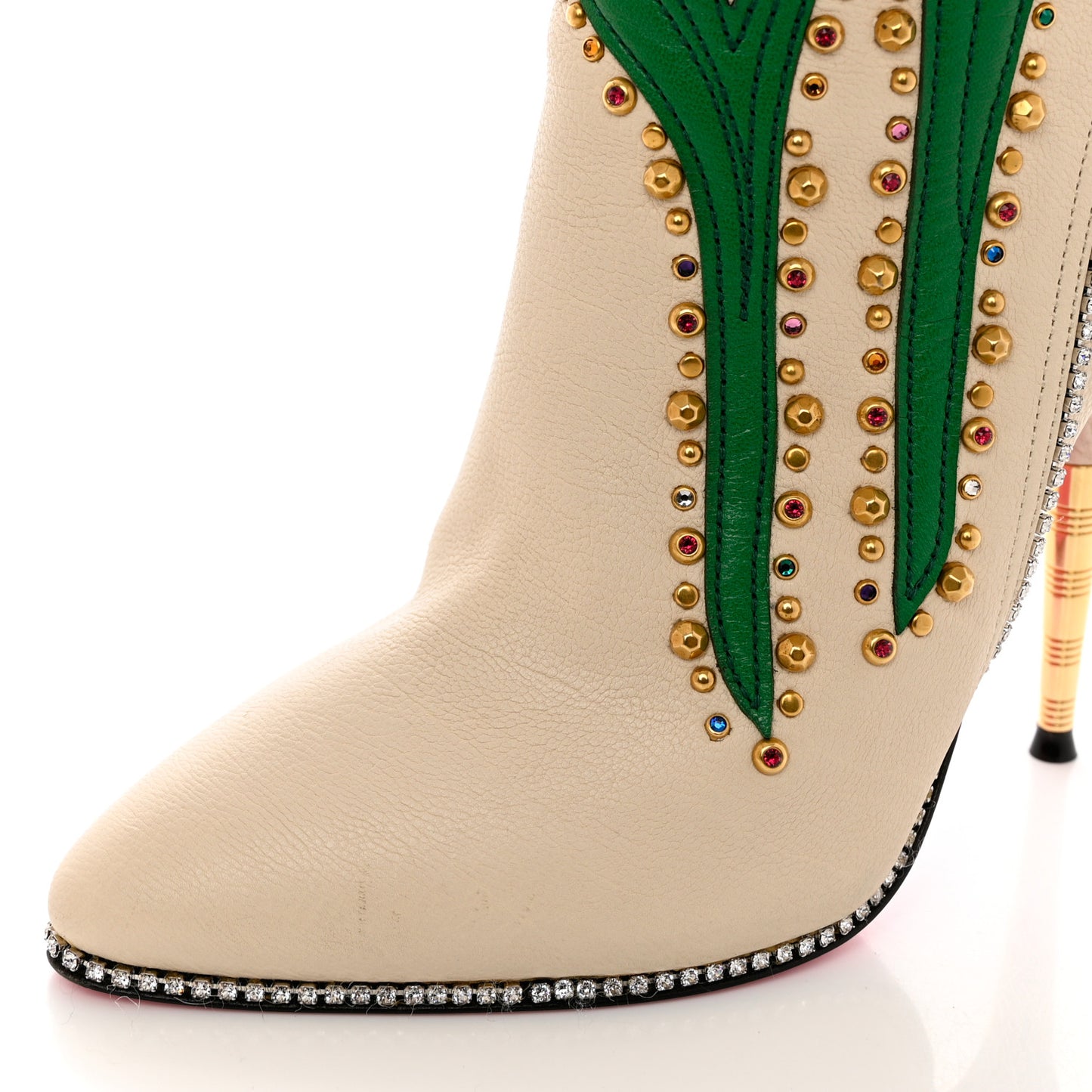 Calfskin Floral Crystal Embroidered Fosca Boots 36.5 Mystic White