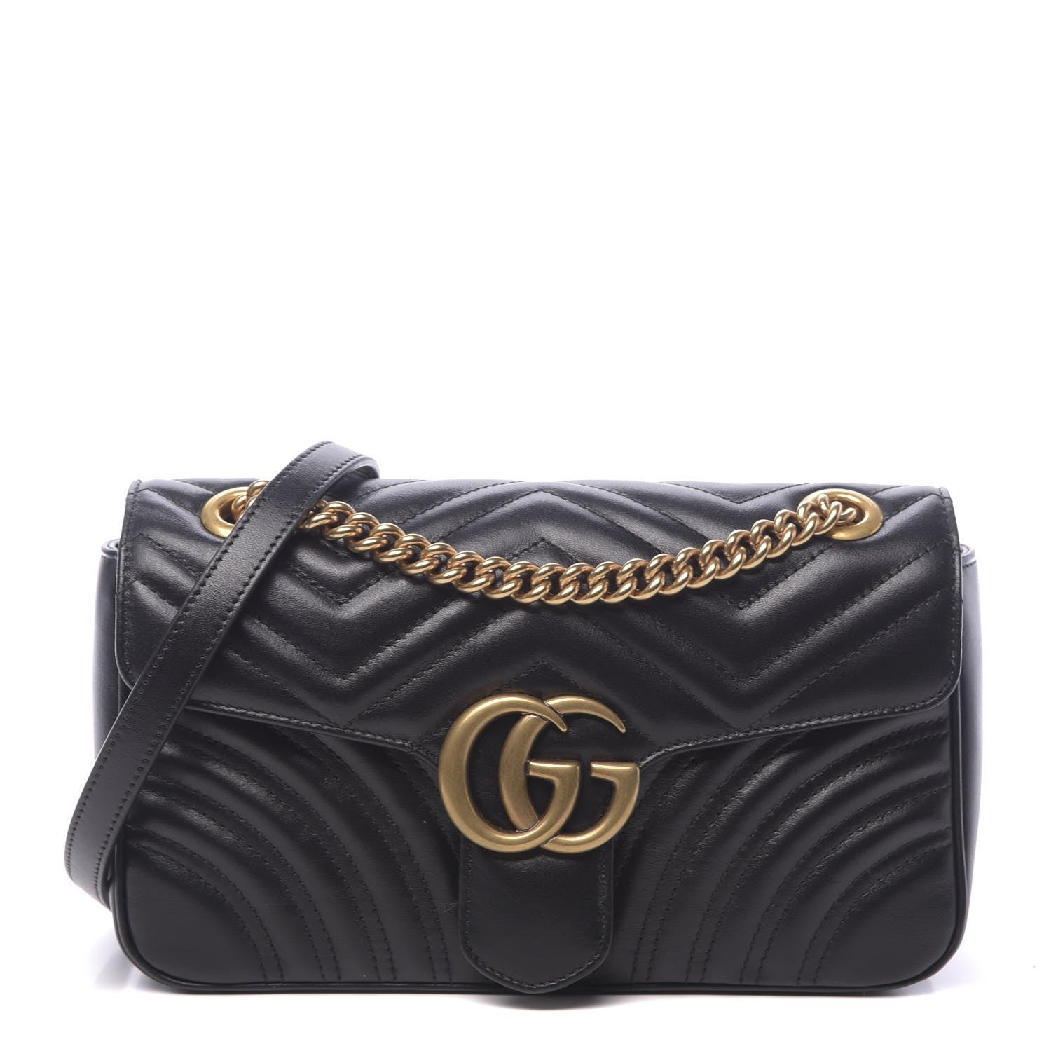 Gucci Calfskin Matelasse Small GG Marmont Shoulder Bag Black 1 of 10