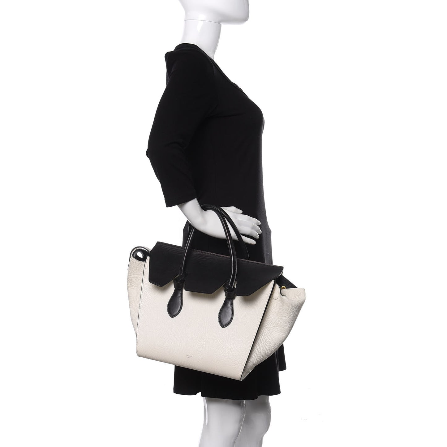 Elephant Calfskin Bi-Color Small Tie Knot Tote White Black