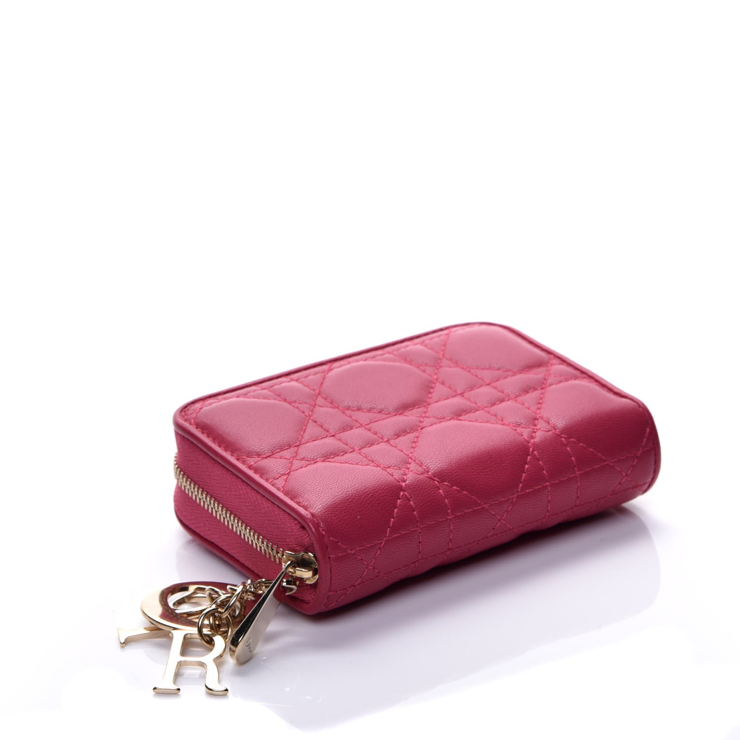 Christian Dior Lambskin Cannage Mini Lady Dior Zip Portemonnaie Fuchsia 4 of 8