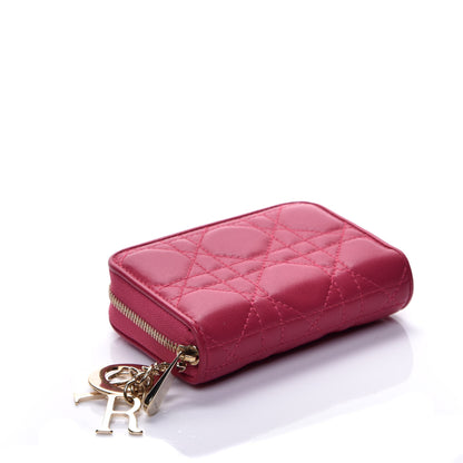 Christian Dior Lambskin Cannage Mini Lady Dior Zip Portemonnaie Fuchsia 4 of 8