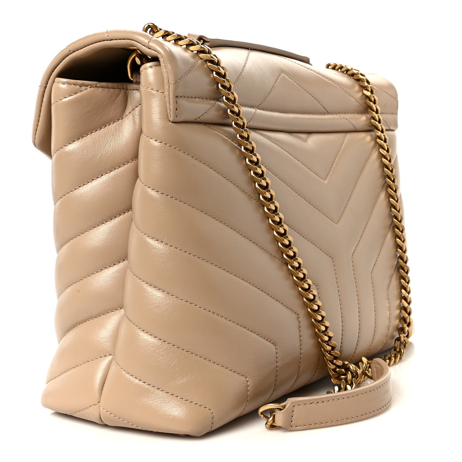 Saint Laurent Calfskin Y Quilted Monogram Medium Loulou Chain Satchel Dark Beige 3 of 11