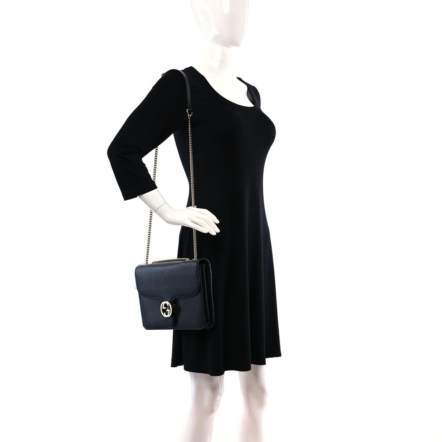 Dollar Calfskin Interlocking G Shoulder Bag Black