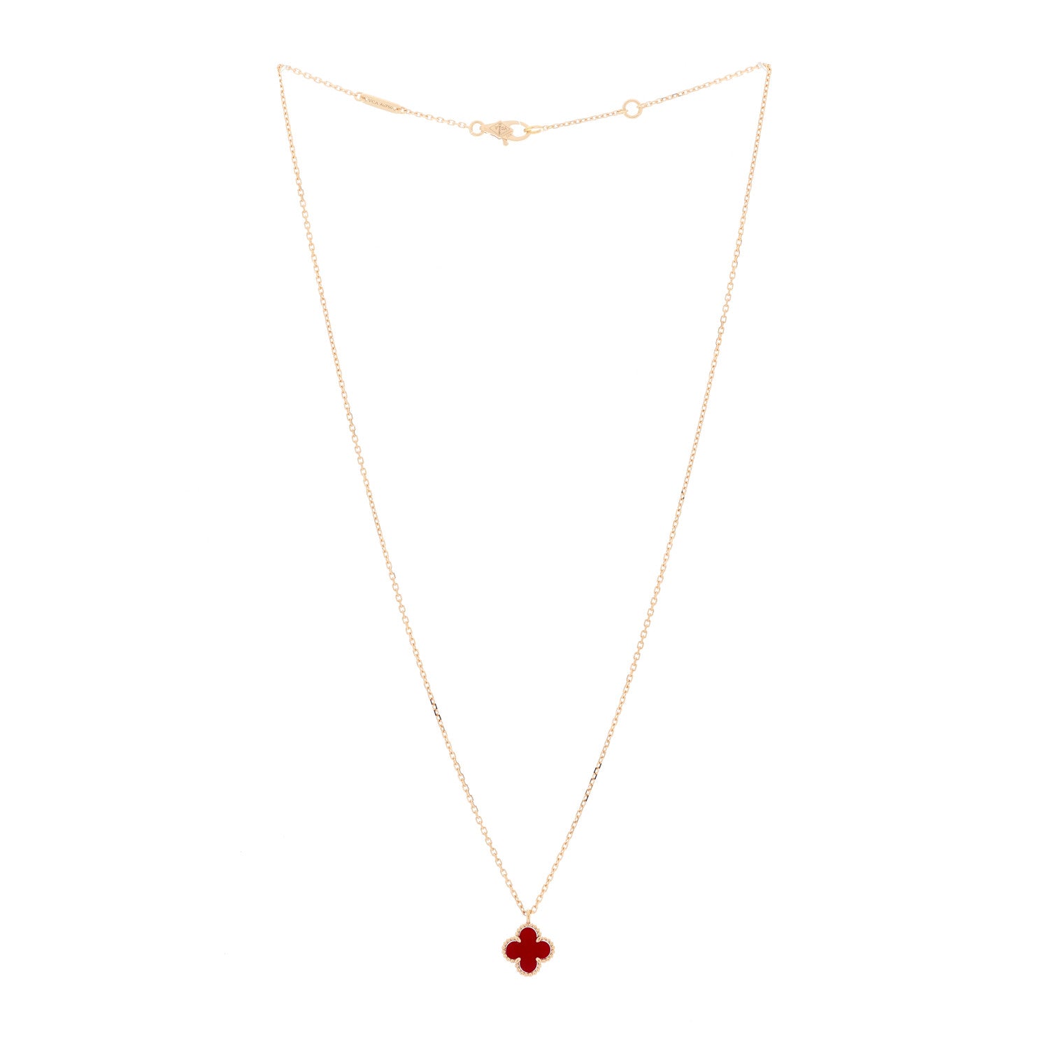 Van Cleef & Arpels 18K Rose Gold Carnelian Sweet Alhambra Pendant Necklace 3 of 6