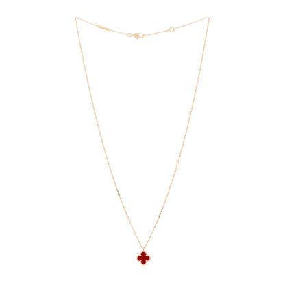 Van Cleef & Arpels 18K Rose Gold Carnelian Sweet Alhambra Pendant Necklace 3 of 6