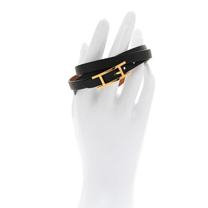 Hermes Chamonix Hapi 3MM Triple Tour Wrap Bracelet S Black Fauve 2 of 7
