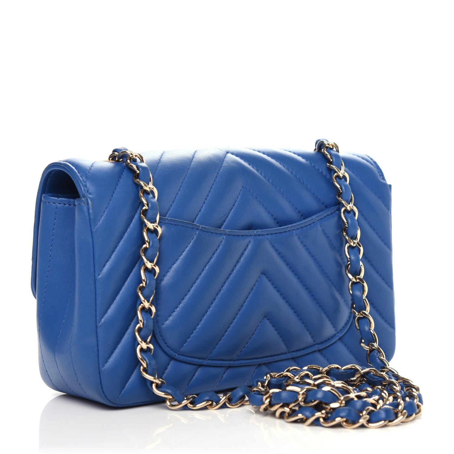 Chanel Lambskin Chevron Quilted Mini Rectangular Flap Blue 5 of 17