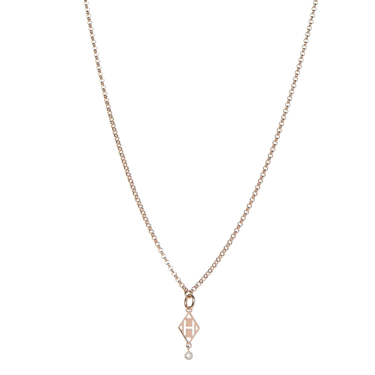 Hermes 18K Rose Gold Diamond Gambade Pendant Necklace 1 of 6