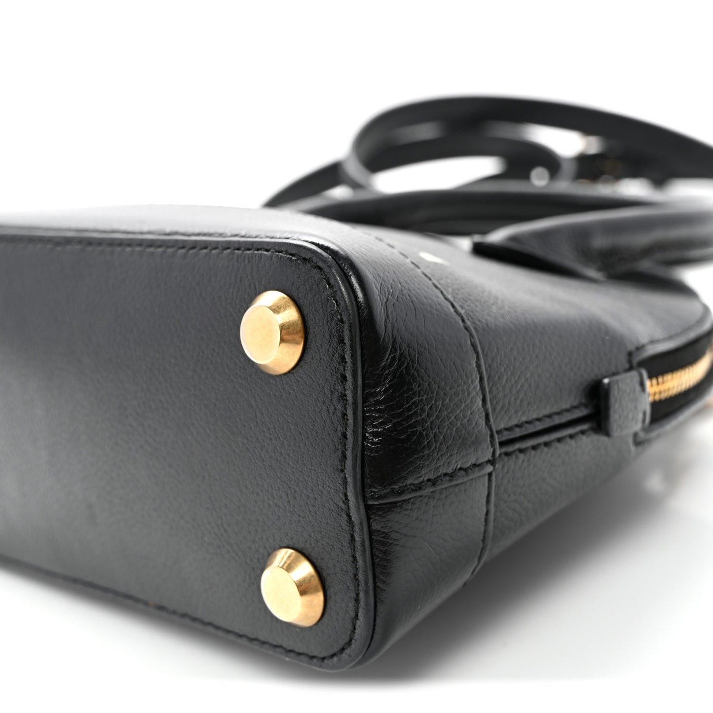 Signature Grained Calfskin Logo XXS Ville Top Handle Bag Black White
