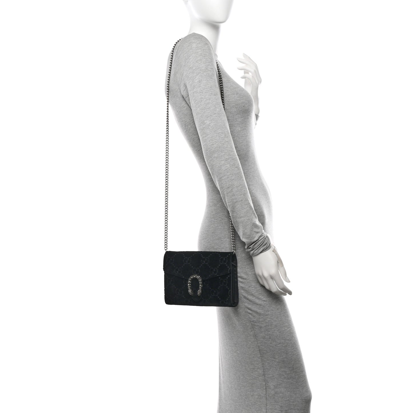 Velvet GG Monogram Mini Dionysus Chain Wallet Black