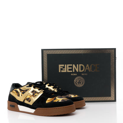 Versace X FENDI Suede Fabric FF Baroque Mens Fendace Match Sneakers 9 Black Gold Multicolor 10 of 10