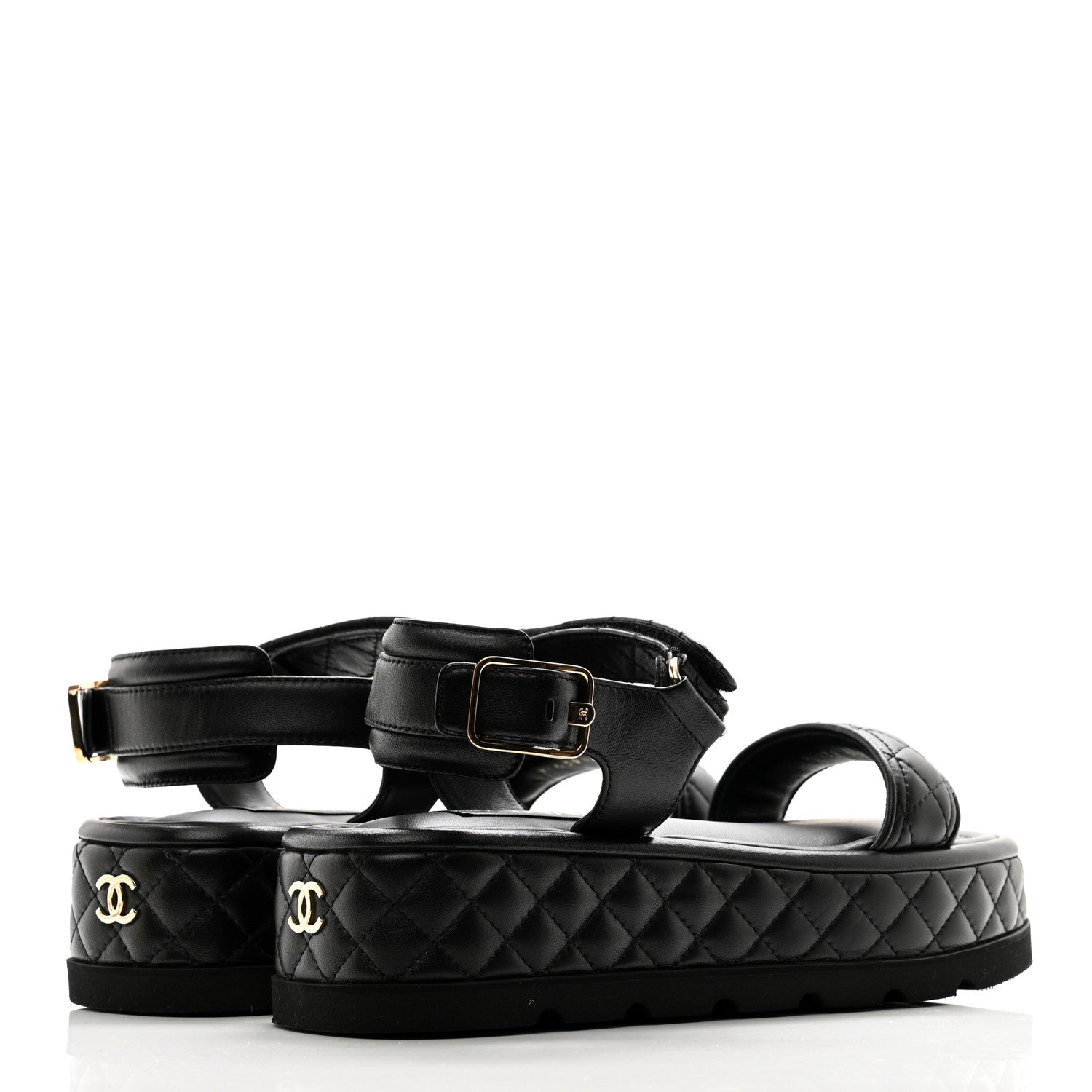 Chanel Lambskin Quilted Platform Sandals 37.5 Black 4 of 9