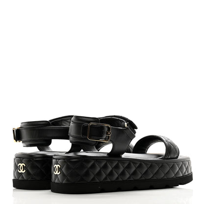 Chanel Lambskin Quilted Platform Sandals 37.5 Black 4 of 9