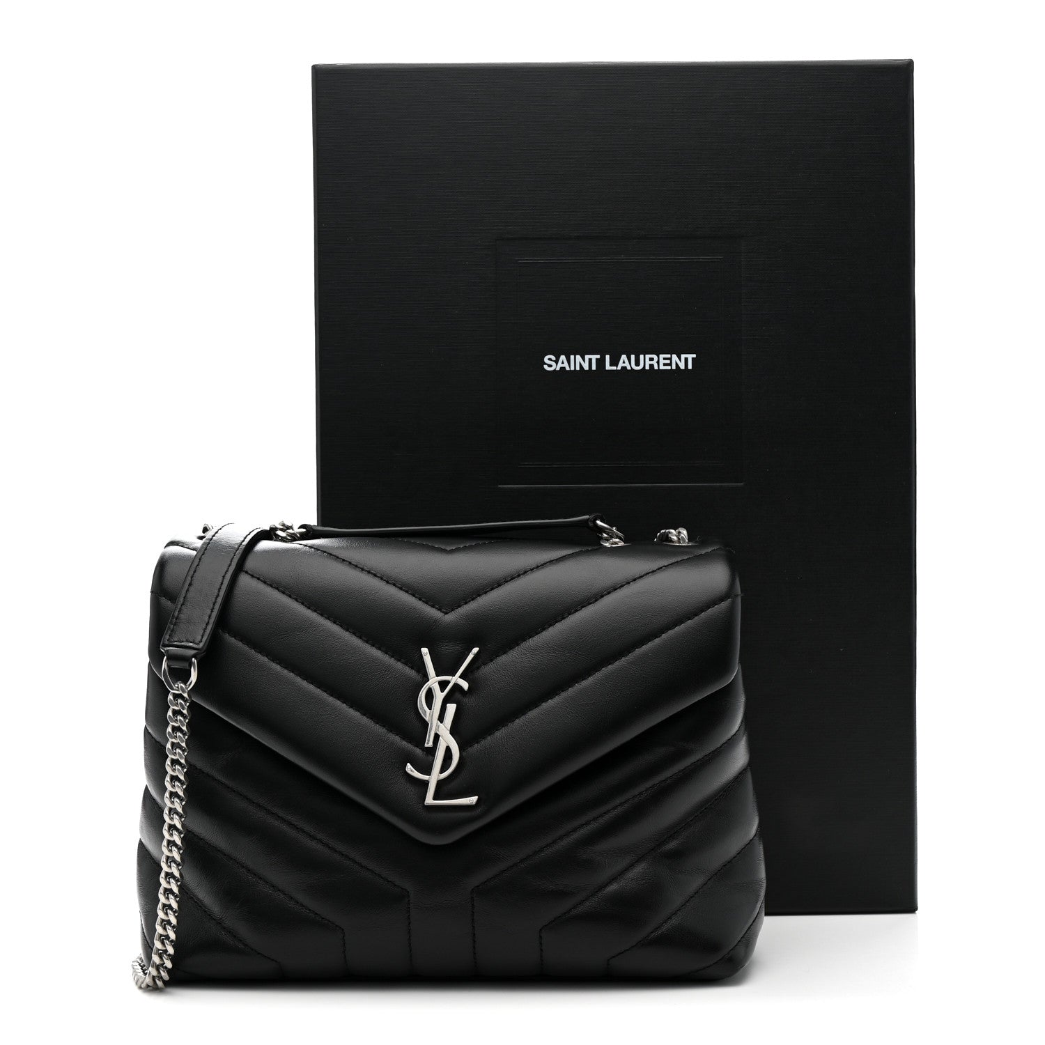 Saint Laurent Calfskin Y Quilted Monogram Small Loulou Chain Satchel Black 14 of 14
