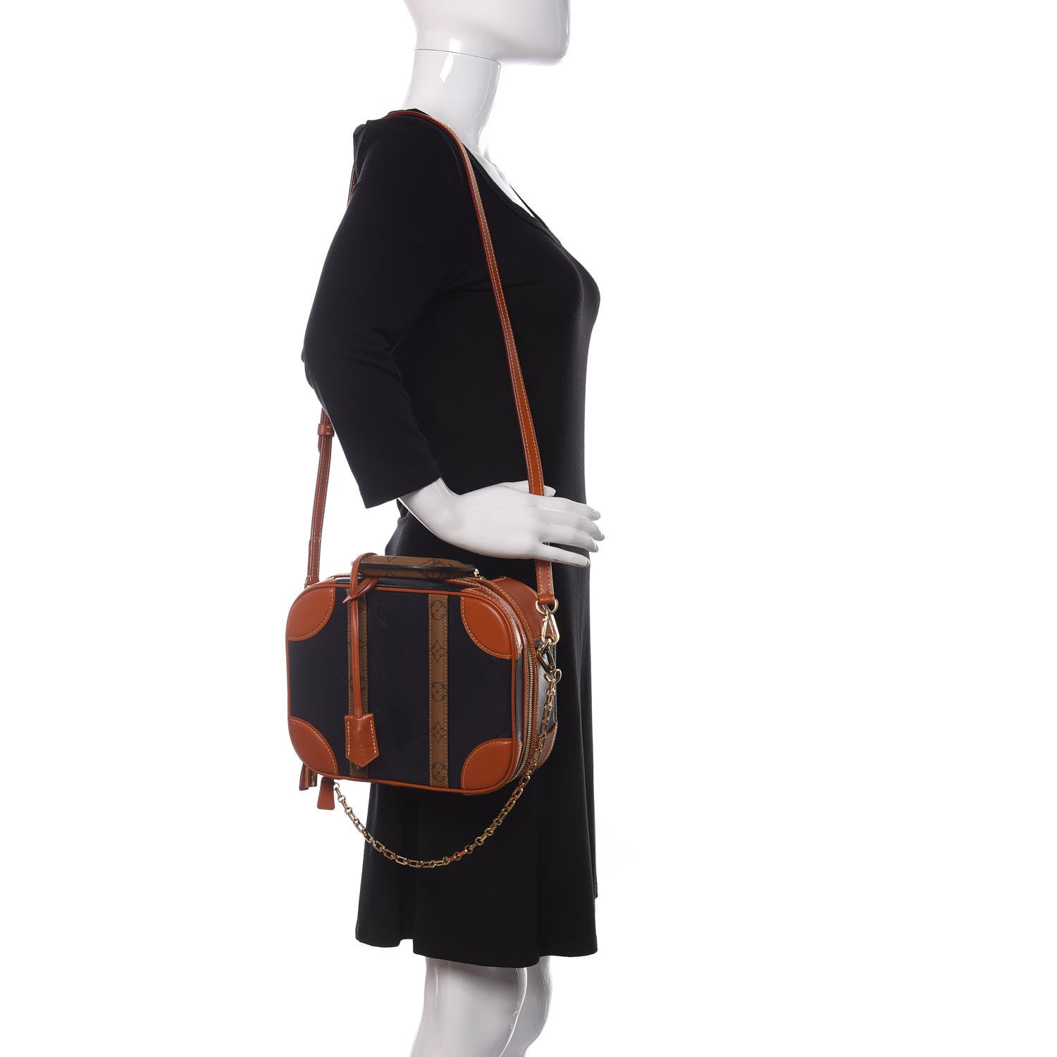 Louis Vuitton Calfskin Reverse Monogram Valisette PM Navy Caramel 2 of 11